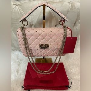 Valentino Garavani Pink Velvet Rockstud Handbag